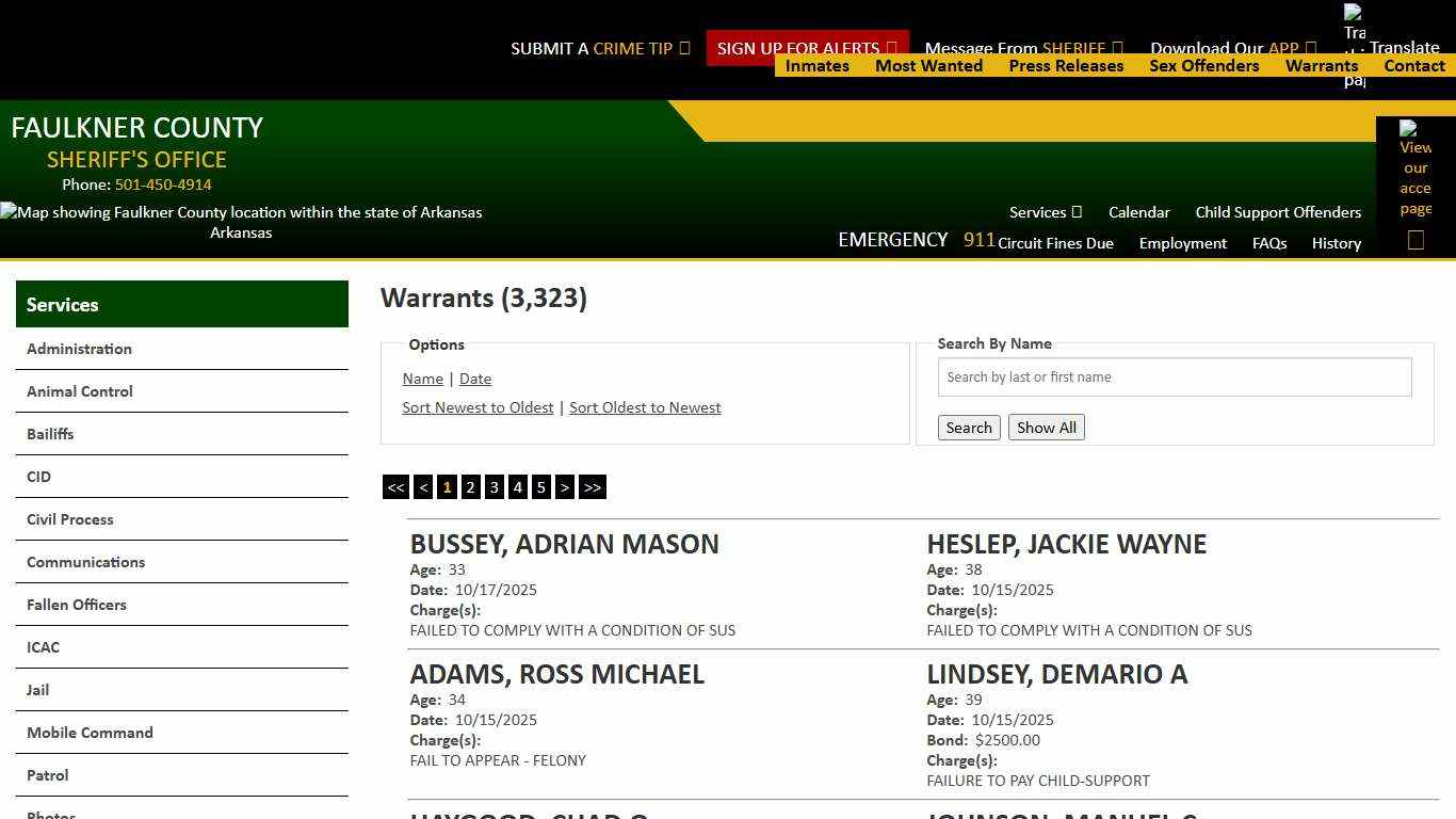 Warrants - Warrant Date - Descending - Faulkner County Sheriff's Office