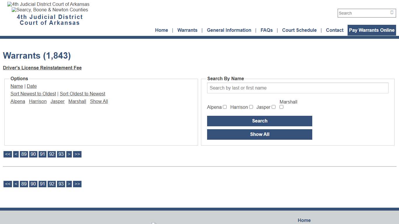 Warrants - Page 94 - Warrant Date - Ascending - 4th Judicial District Court of Arkansas